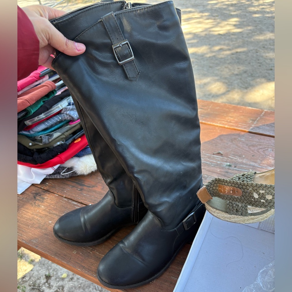 Black Knee-High Boots with Buckle